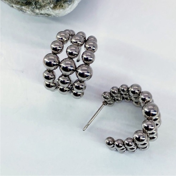 Anthropologie Jewelry - Anthropologie Silver Bubble Earrings Hoop Earrings